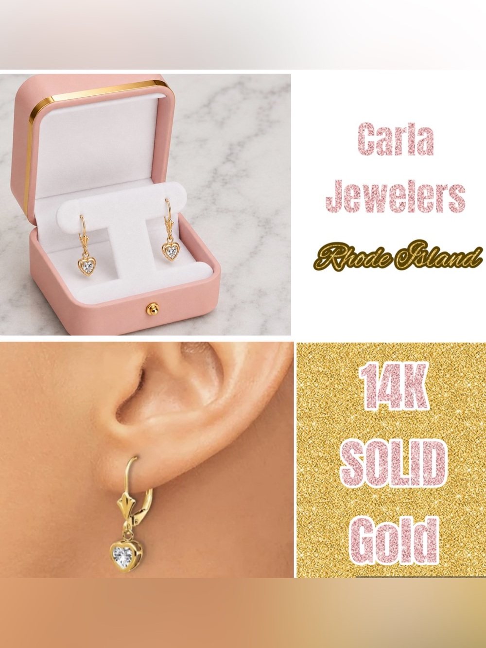 Carla 14kt SOLID Yellow Gold Dangle Heart Shaped C/Z Lever
Back Earrings NEW